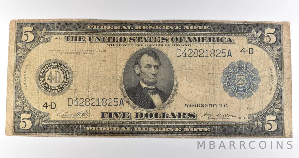 1914 $5 Cleveland OH FRN Large Note Blue Seal *3674