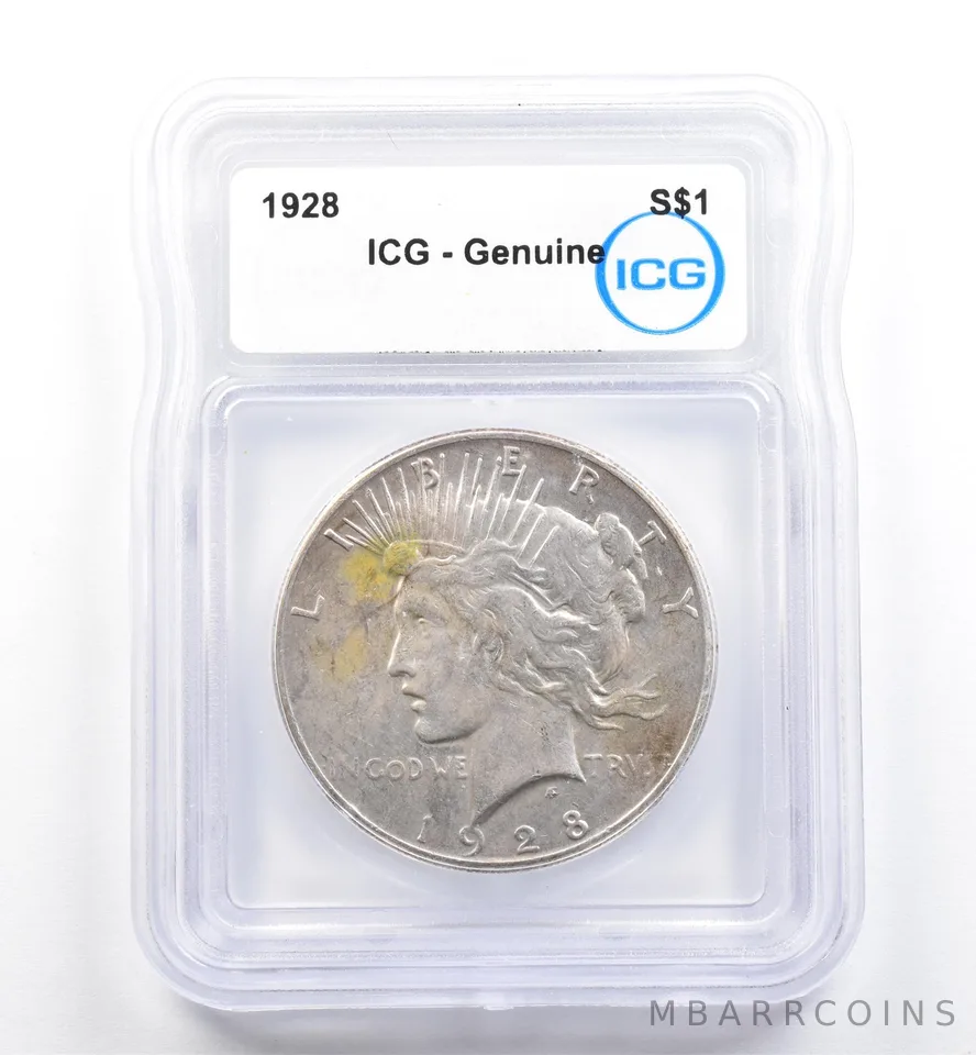1928 Peace Silver Dollar Genuine ICG *9880