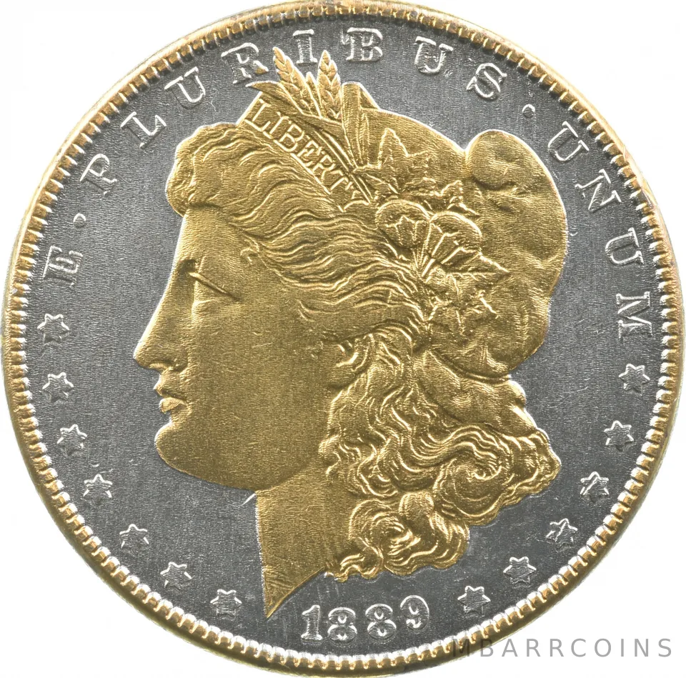 1889 Morgan Silver Dollar Colorized - Gold Plated Reverse Proof Look a0513
