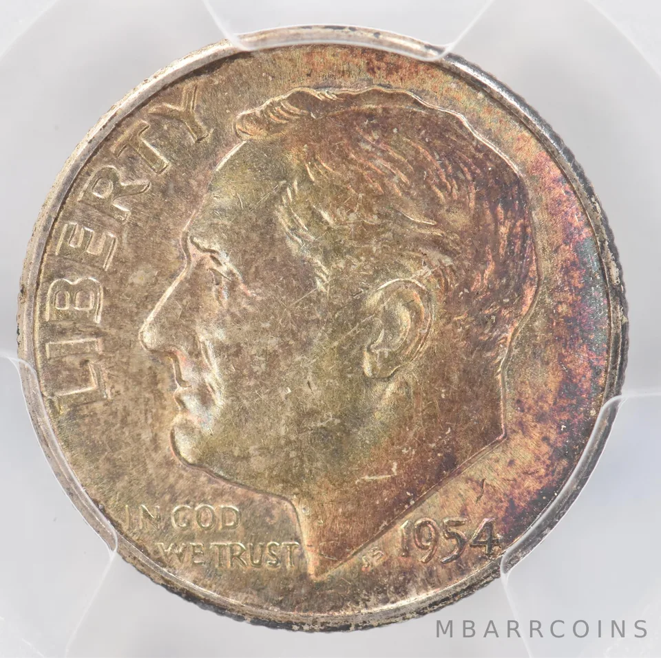 1954 Roosevelt Dime AU58 PCGS Beautiful Tone *0887