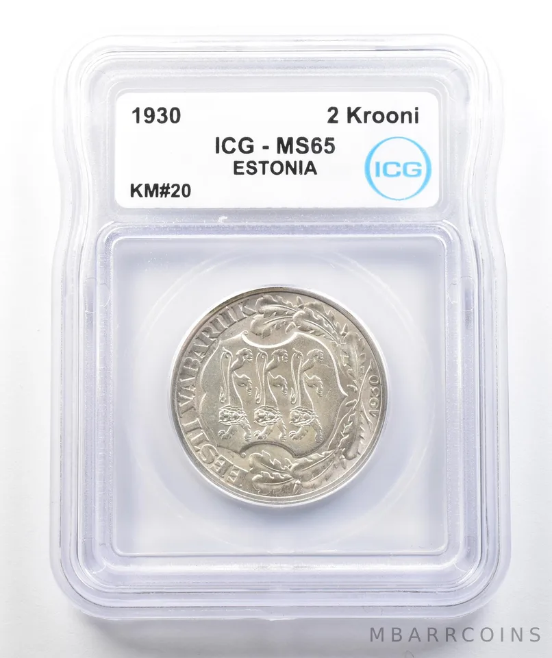 1930 Estonia 2 Krooni KM#20 MS65 ICG *9817