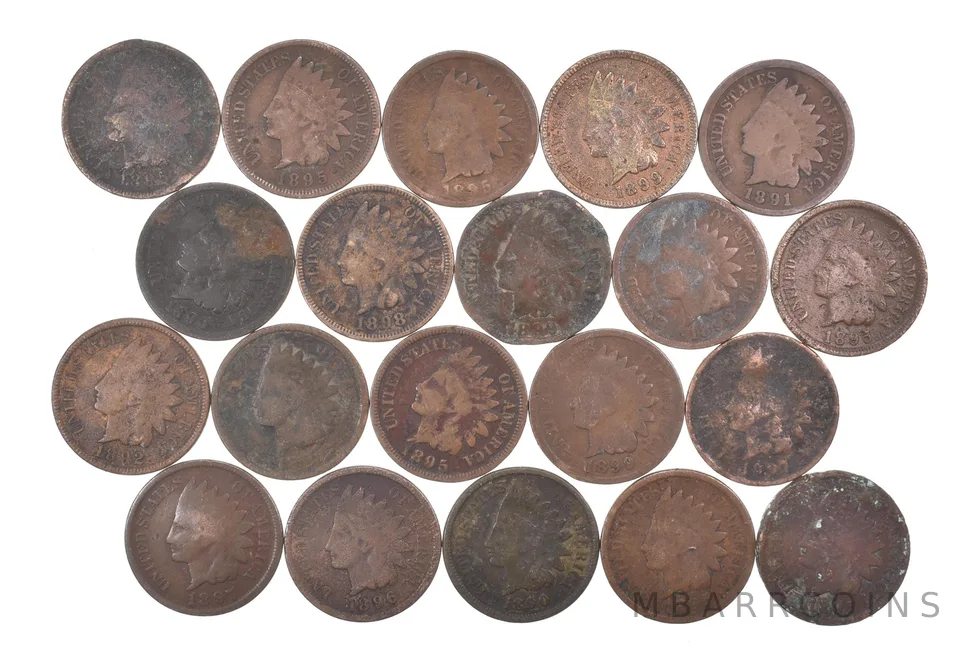 Lot 20 1800's 1890-1899 Indian Head Penny Cents US Coin Collection 2/5 Roll *498