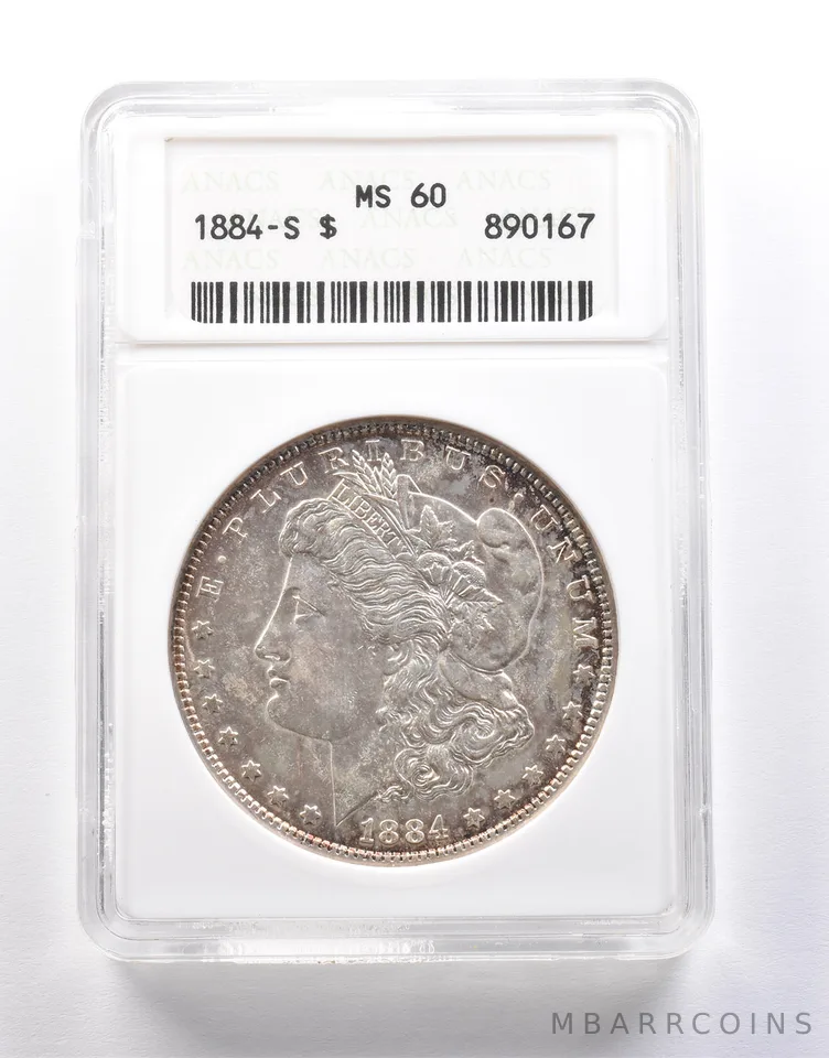 1884-S Morgan Silver Dollar MS60 ANACS Old Soap Box Holder *7237