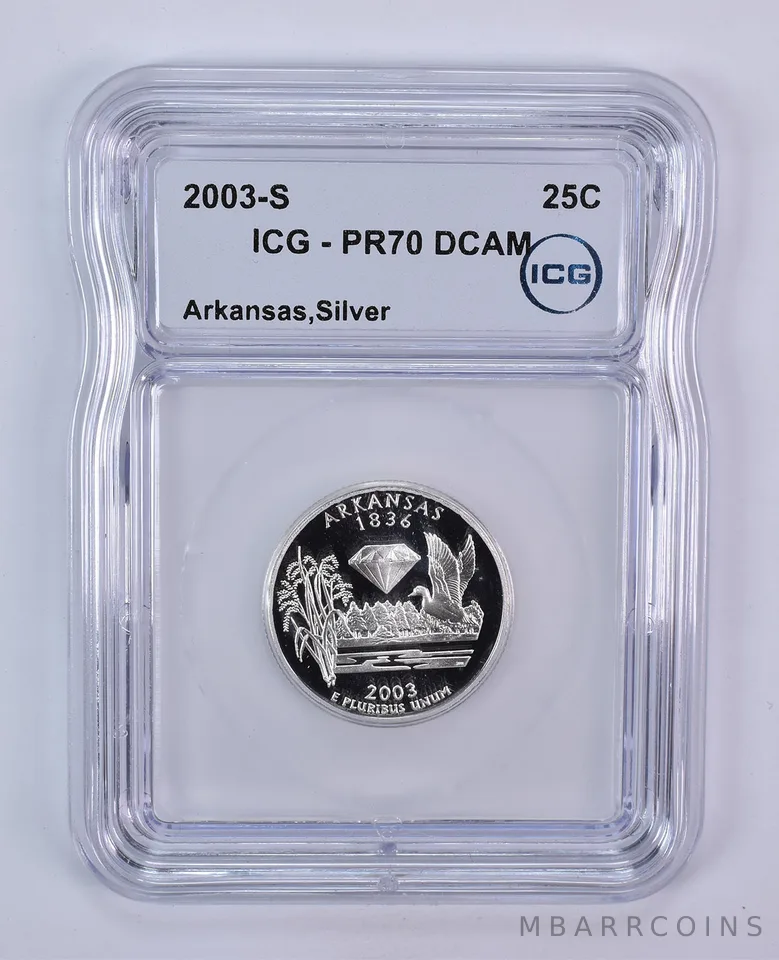 2003-S Washington State Quarter Arkansas Silver PR70 DCAM ICG