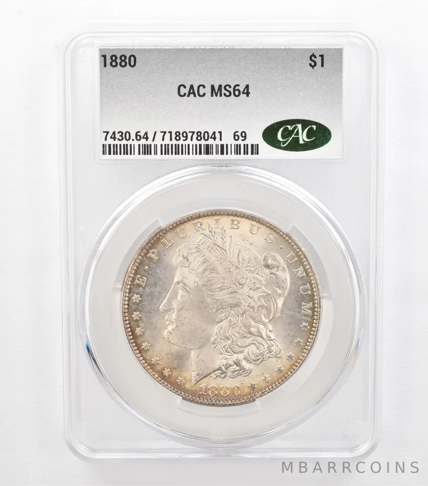 1880 Morgan Silver Dollar MS64 CAC CACg Peripheral Tone *3686