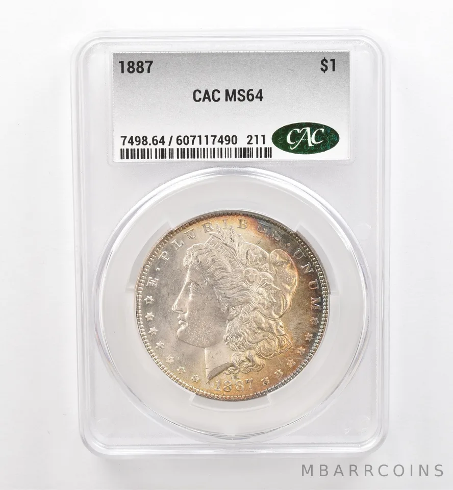1887 Morgan Silver Dollar MS64 CAC CACg Beautiful Tone *9135