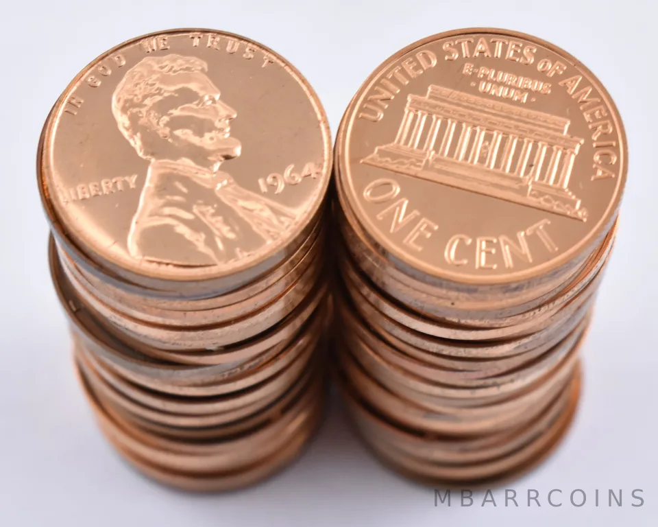 (50) Proof 1964 Lincoln Memorial Cents - ROLL of 50 Coins