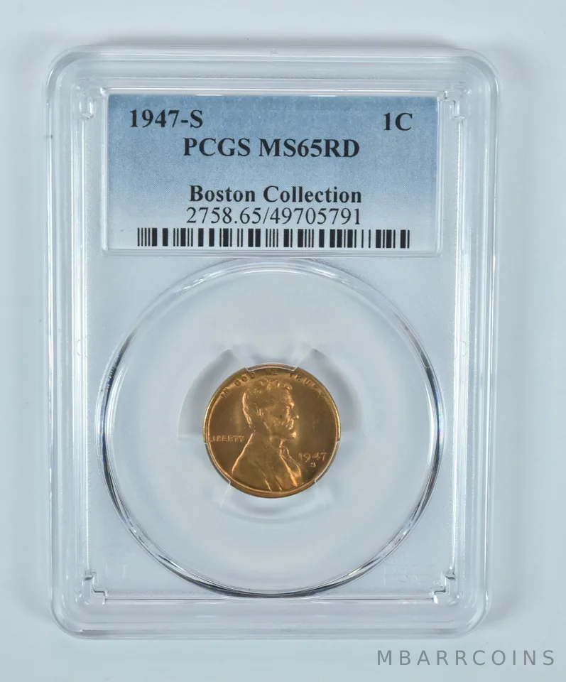1947-S Lincoln Wheat Cent Boston Collection MS65 RD PCGS Blue Label