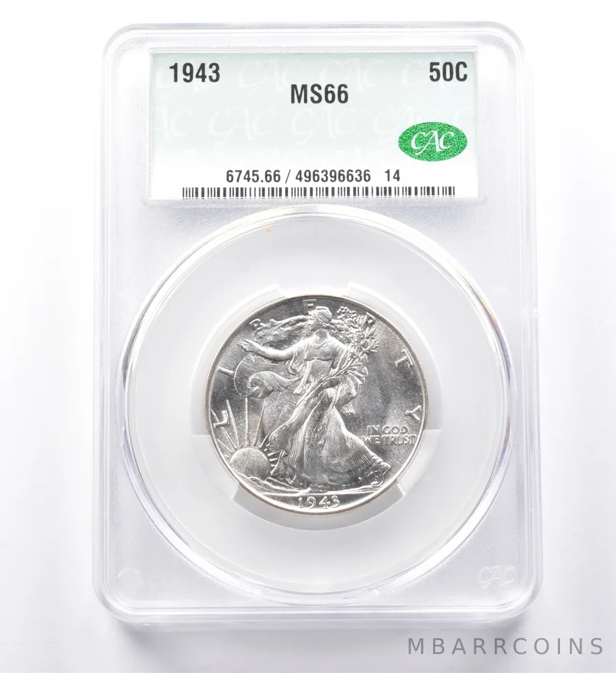 1943 Walking Liberty Half Dollar MS66 CAC PQ *9993