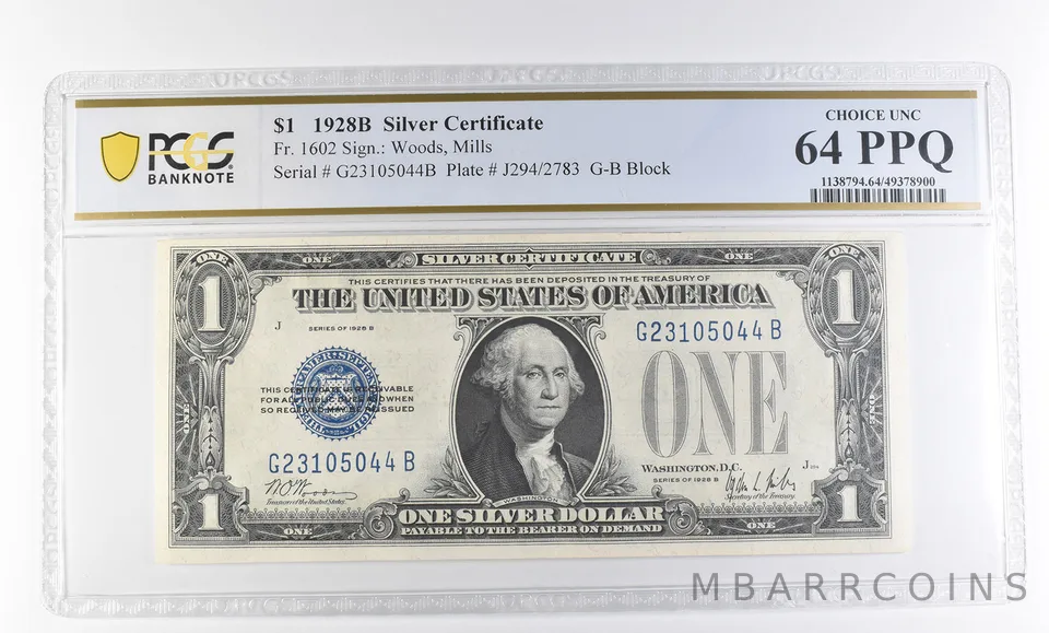 1928 B $1 Silver Certificate Fr#1602 Choice Unc 64 PPQ PCGS a2545