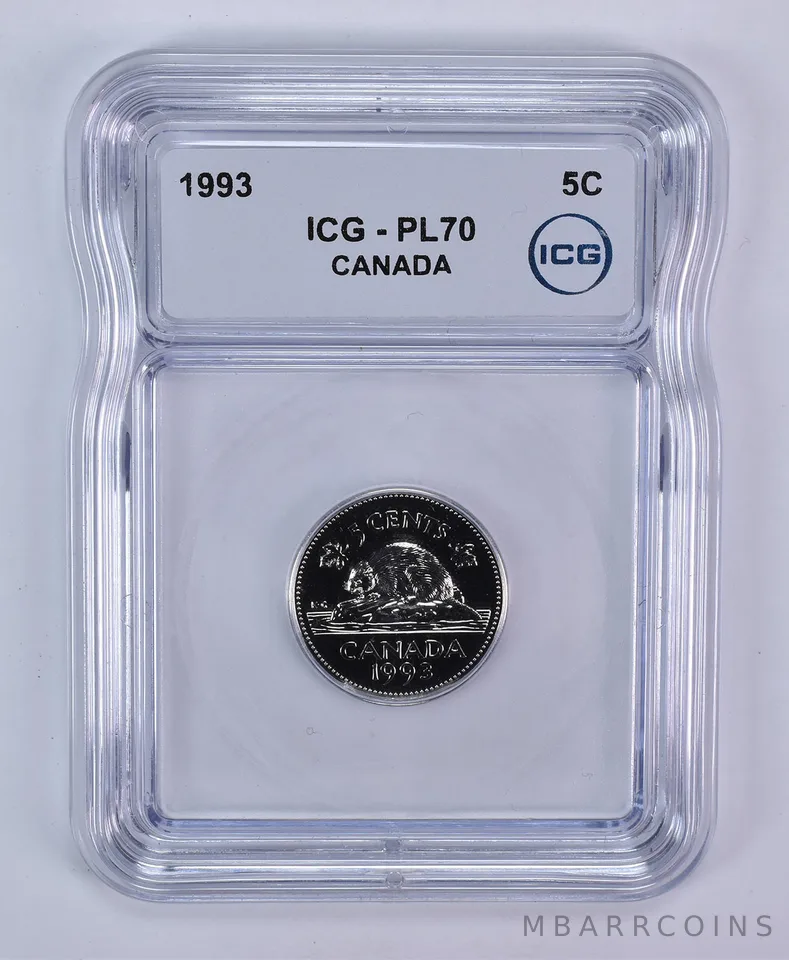 1993 Canada 5 Cents Beaver PL70 ICG