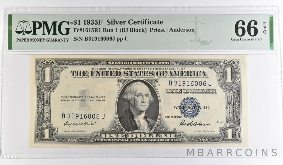 1935 F $1 Silver Certificate Gem Uncirculated 66 EPQ PMG Run 1 1615 *3396