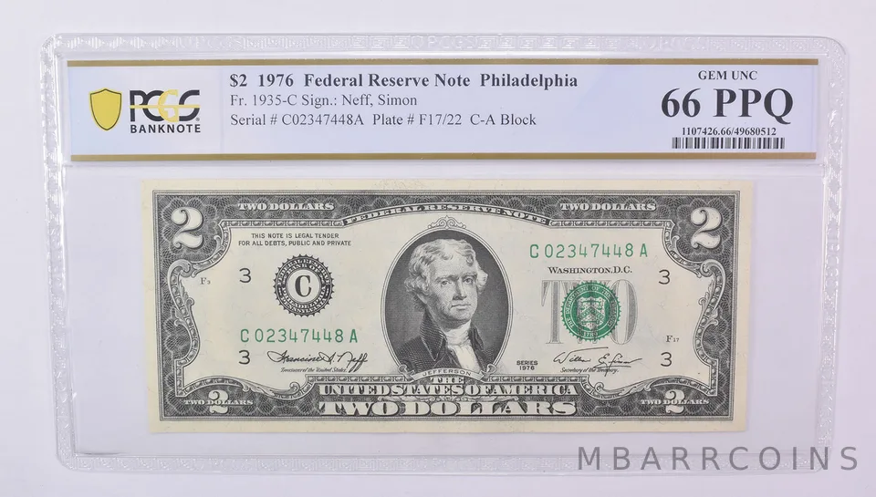 $2 1976 Philadelphia PA FRN Fr#1935-C Gem Unc 66 PPQ PCGS