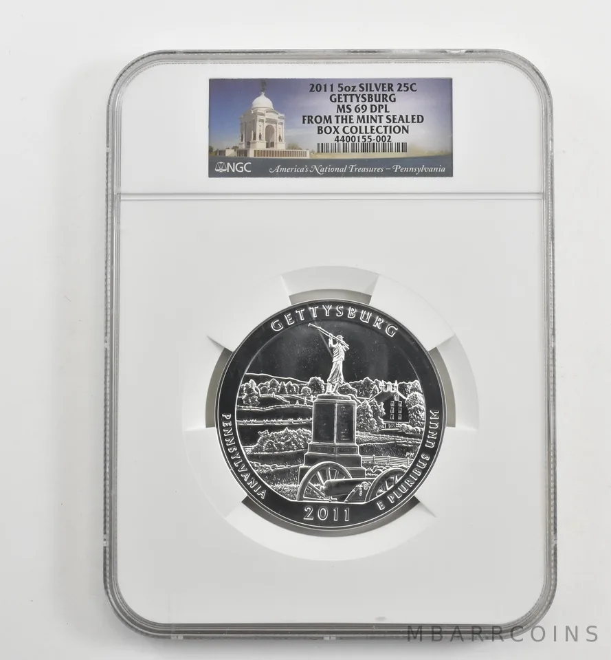 2011 5 Oz Silver Quarter America The Beautiful Gettysburg MS69 DPL NGC *1636