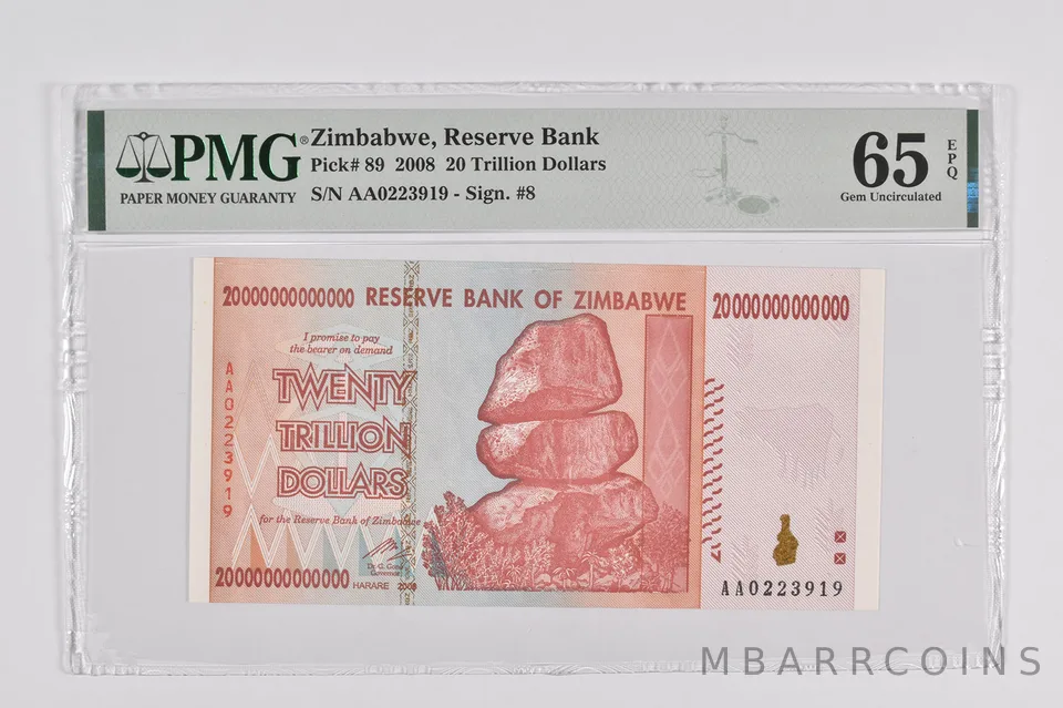 2008 Zimbabwe 20 Trillion Reserve Note Pick #89 PMG 65 EPQ PMG Graded