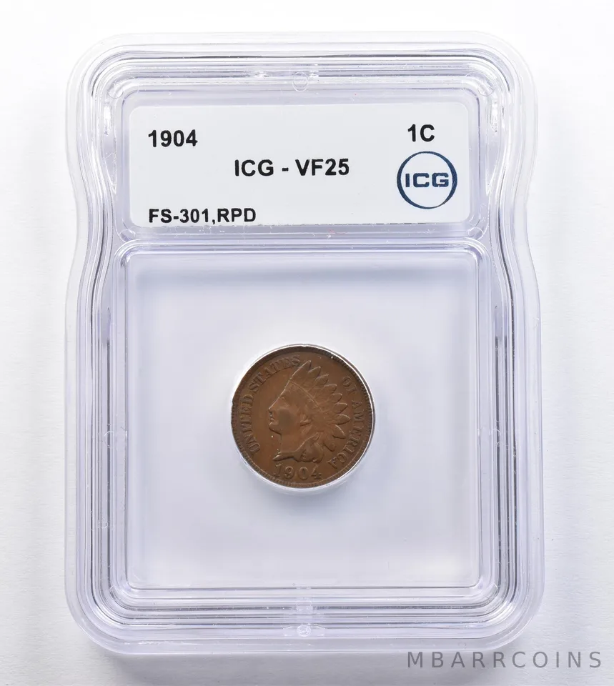 1904 Indian Head Cent FS-301 RPD VF25 ICG *2044