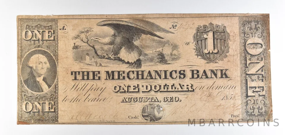 1858 $1 Augusta GA Mechanics Bank Obsolete Note *8791