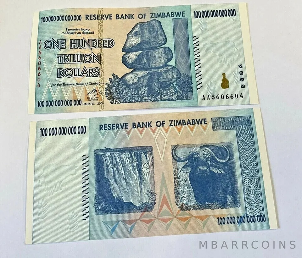 2008 Zimbabwe 100 TRILLION DOLLAR BILL RARE Gem Uncirculated Currency Note