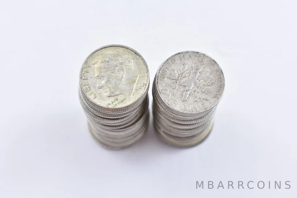 (50) 1946-1964 90% Silver Roosevelt Dimes ROLL $5 Face Lot Collection