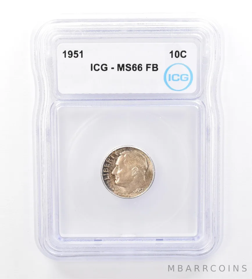 1951 Roosevelt Dime MS66 FB ICG Beautiful Tone a1598