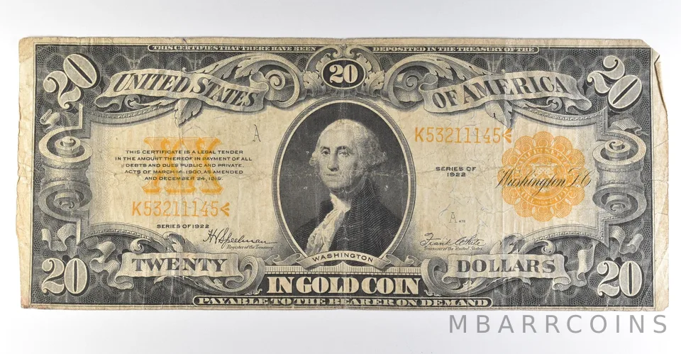 1922 $20 Gold Certificate Large Note Yellow Seal *8336