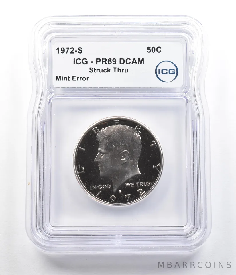 1972-S Kennedy Half Dollar Mint Error Struck Thru PR69 DCAM ICG *7384