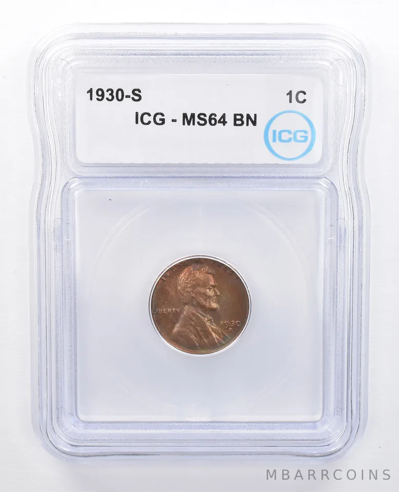 1930-S Lincoln Wheat Cent MS64 BN ICG Rainbow Tone *7643