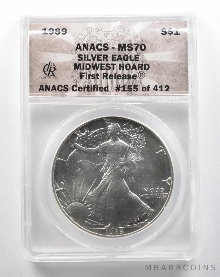 1989 American Silver Eagle Midwest Hoard First Releases MS70 ANACS a3840