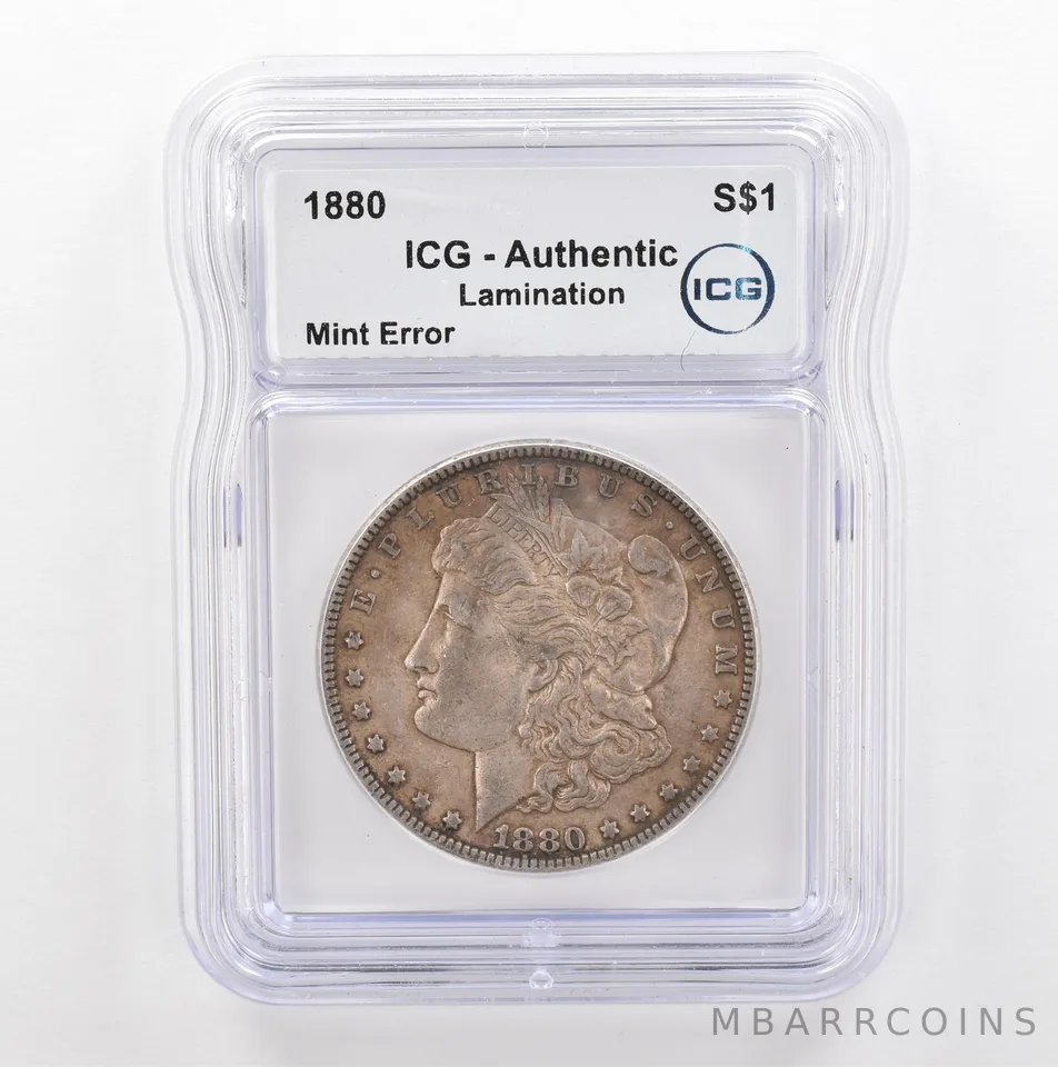 1880 Morgan Silver $1 Mint Error Lamination Authentic ICG Beautiful Tone *5379