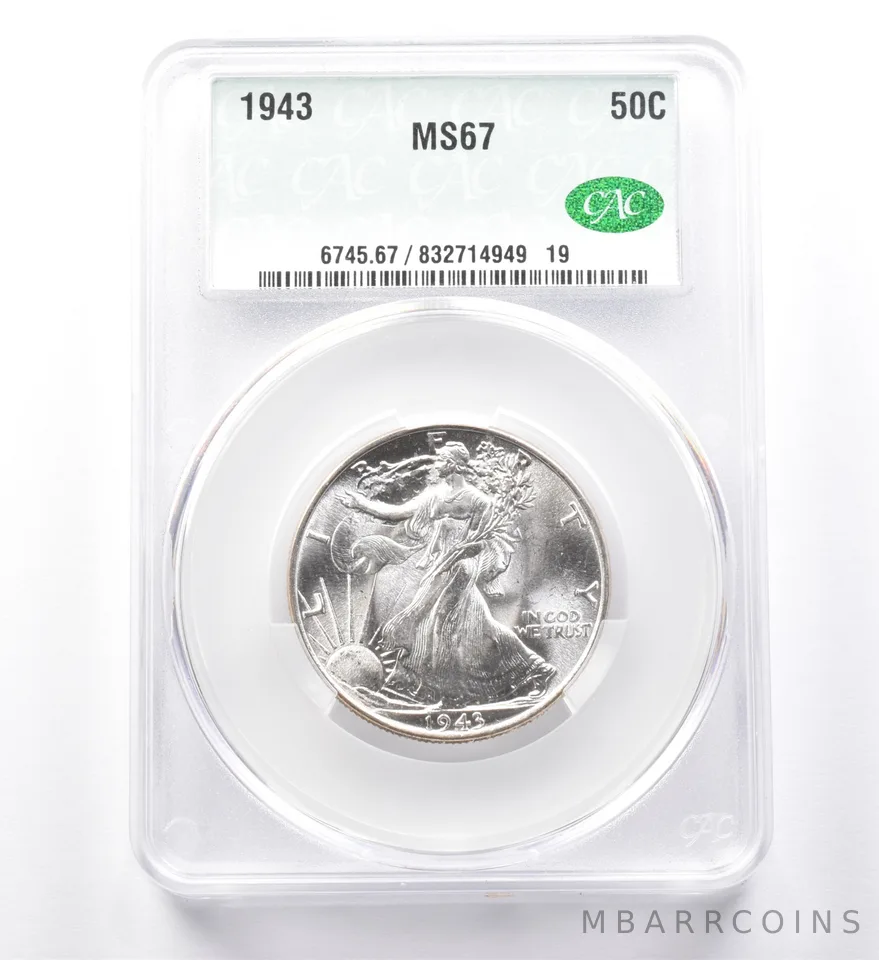 1943 Walking Liberty Half Dollar MS67 CAC *0015