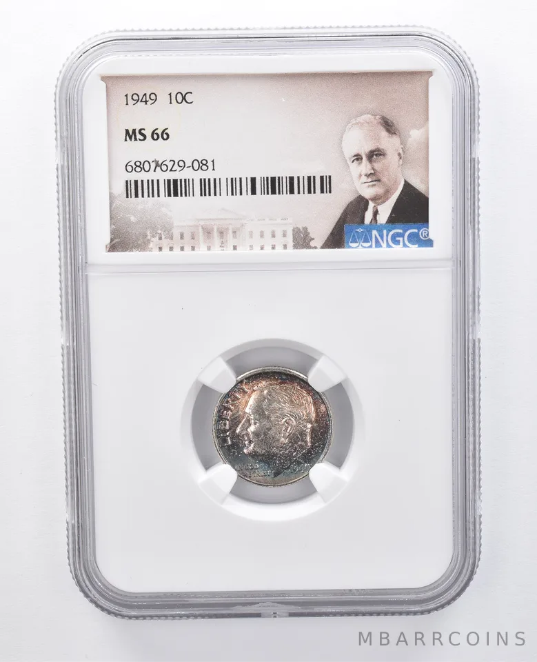 1949 Roosevelt Dime MS66 NGC Blue Tone *7915