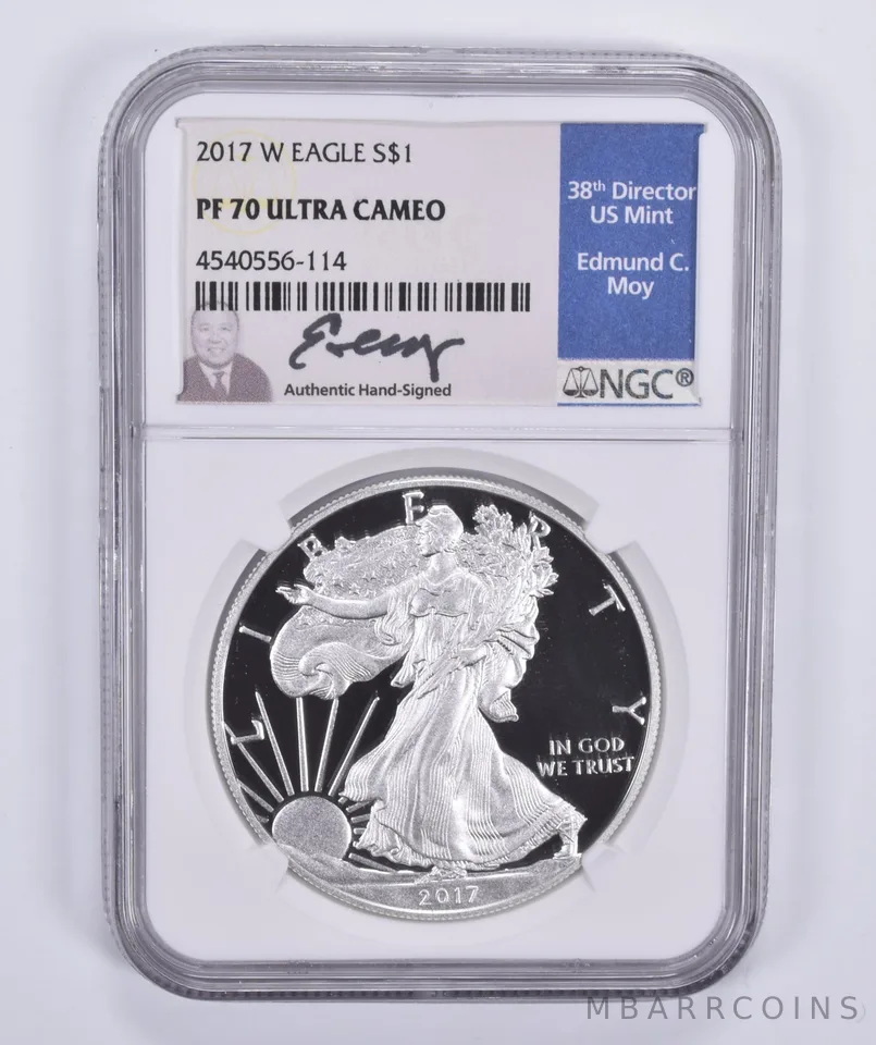 2017-W American Silver Eagle Proof PF70 UCAM NGC Signed Edmund C. Moy
