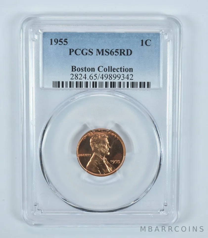 1955 Lincoln Wheat Cent Boston Collection MS65 RD PCGS Blue Label