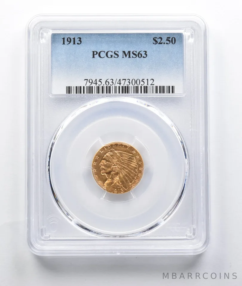 MS63 1913 $2.50 Indian Head Gold Quarter Eagle PCGS *7850