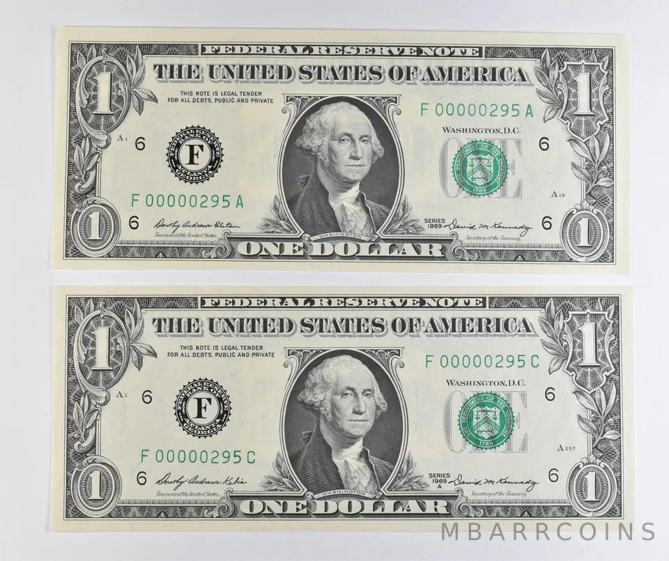 Lot (2) Matching Serial Numbers 1969/1969 $1 Atlanta GA FRN Low *1726