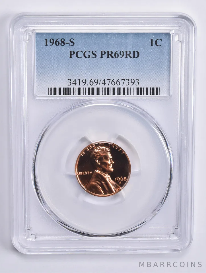 1968-S Lincoln Memorial Cent PR69 RD PCGS Blue Lbl