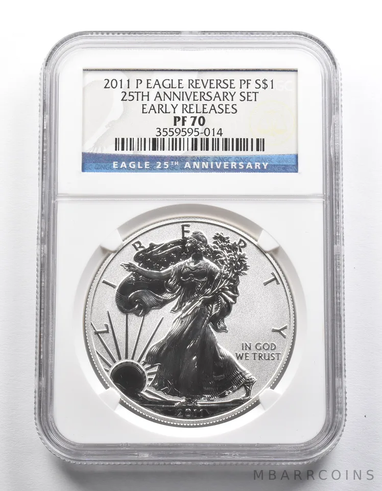 PF70 2011-P American Silver Eagle Reverse PF 25th Anniversary Set ER NGC a2310