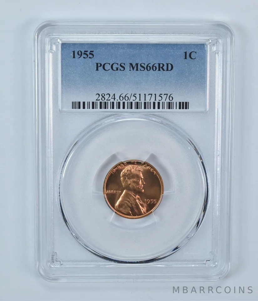 1955 Lincoln Wheat Cent MS66 RD PCGS Blue Label