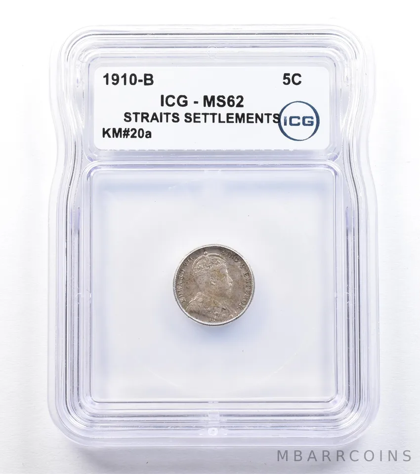 1910 B Straits Settlements 5 Cents KM#20a MS62 ICG *1795