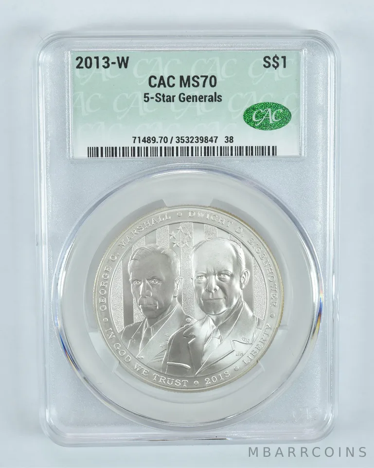 2013-W 5 Star Generals Commemorative Silver Dollar MS70 CAC CACg