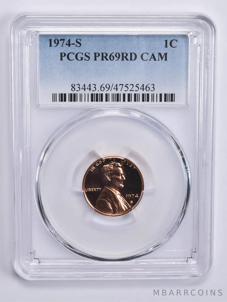 1974-S Lincoln Memorial Cent PR69 RD CAM PCGS Blue Lbl