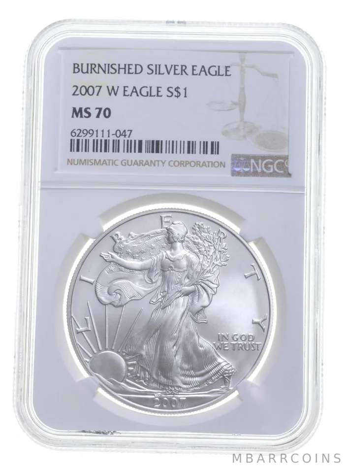2007-W Burnished Silver Eagle MS70 NGC Brown Label