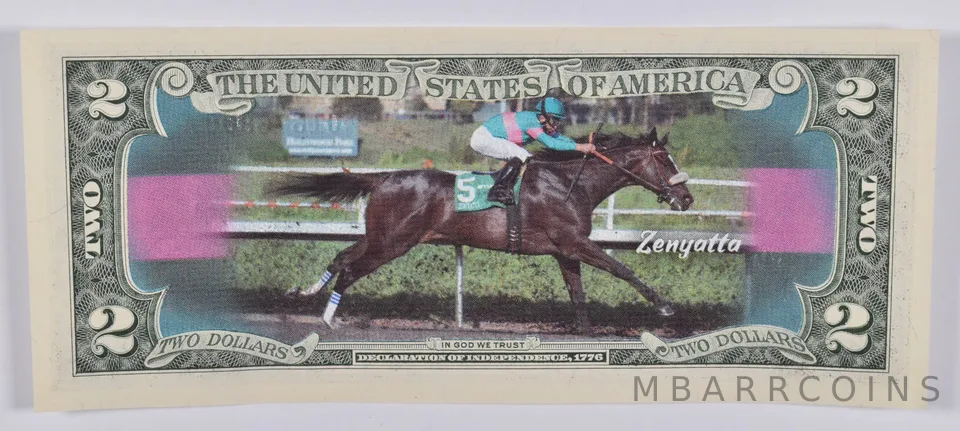 2017 $2 Colorized US Note Race Horse - Zenyatta - Custom Printed FRN