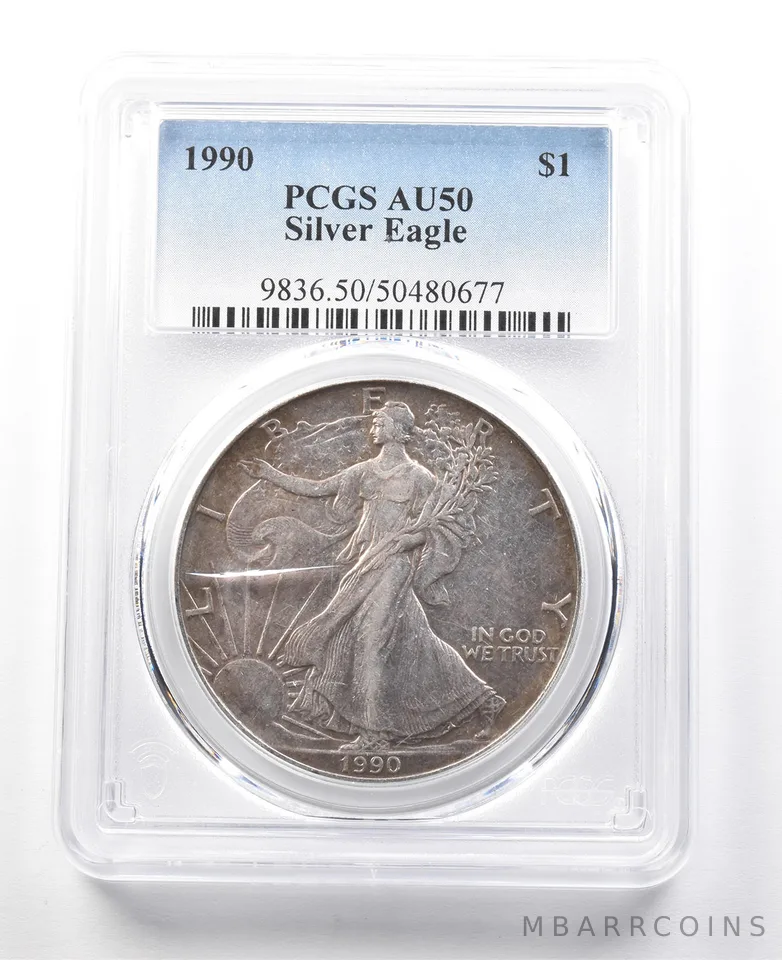 1990 American Silver Eagle AU50 PCGS Lowball *8050