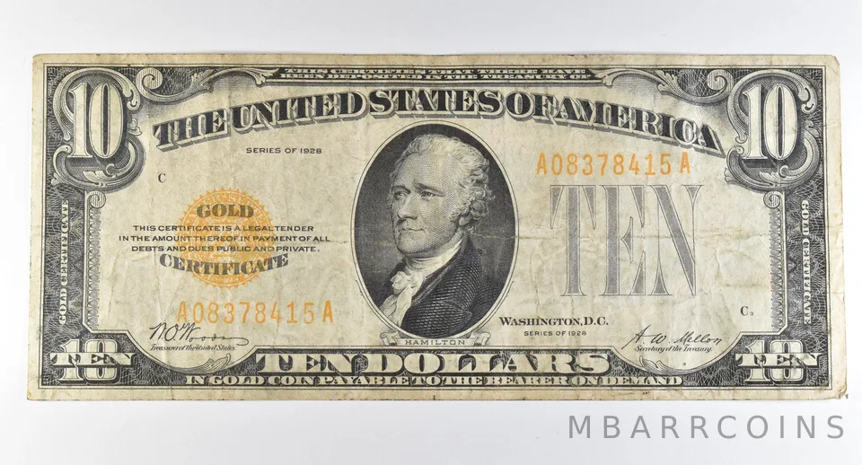 1928 $10 Gold Certificate Yellow Seal *8248