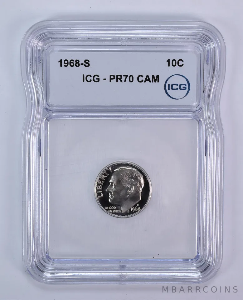 1968-S Roosevelt Dime PR70 CAM ICG