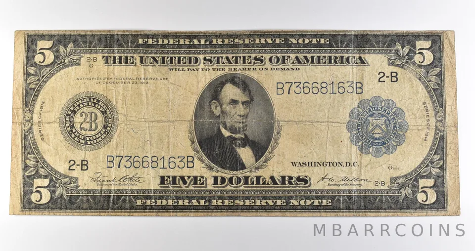 1914 $5 New York NY FRN Large Note Blue Seal *3679