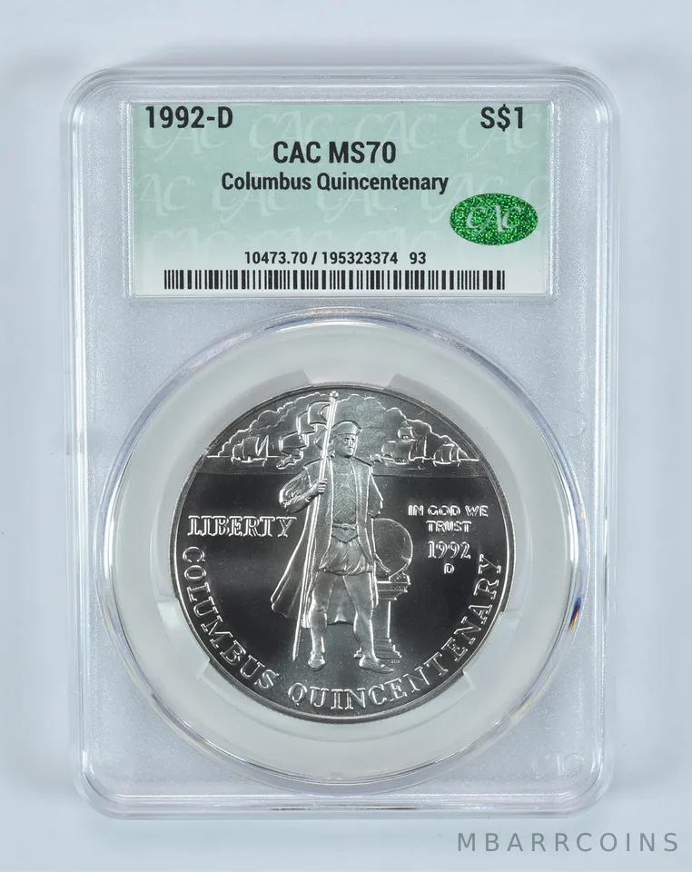 1992-D Columbus Quincentenary Commemorative Silver Dollar MS70 CAC CACg