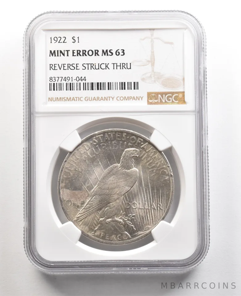 1922 Peace Silver Dollar Mint Error Reverse Struck Thru MS63 NGC a5465