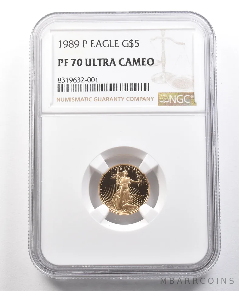 1989-P $5 American Gold Eagle 1/10 Oz Gold PF70 UCAM NGC